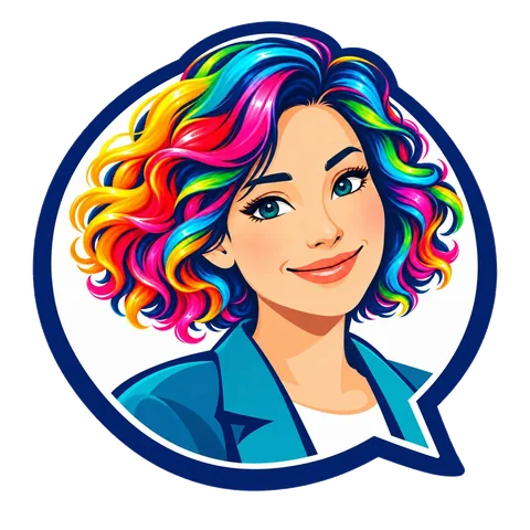 Susi, die KI-Assistentin von Colour Clean, als gezeichnete Figur mit bunten Haaren
